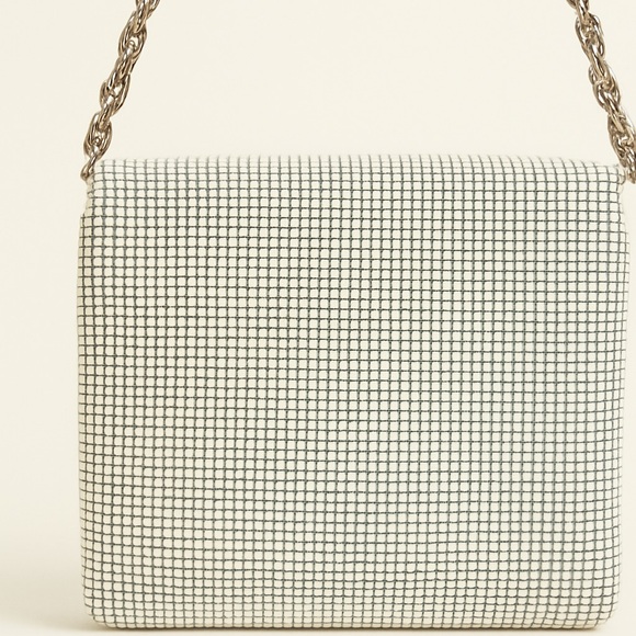Vintage 1960’s whiting &David white grid shoulder handbag with rose appliqués